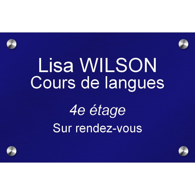 Plaque professionnelle en aluminium bleu 300 mm x 200 mm Gravure du
